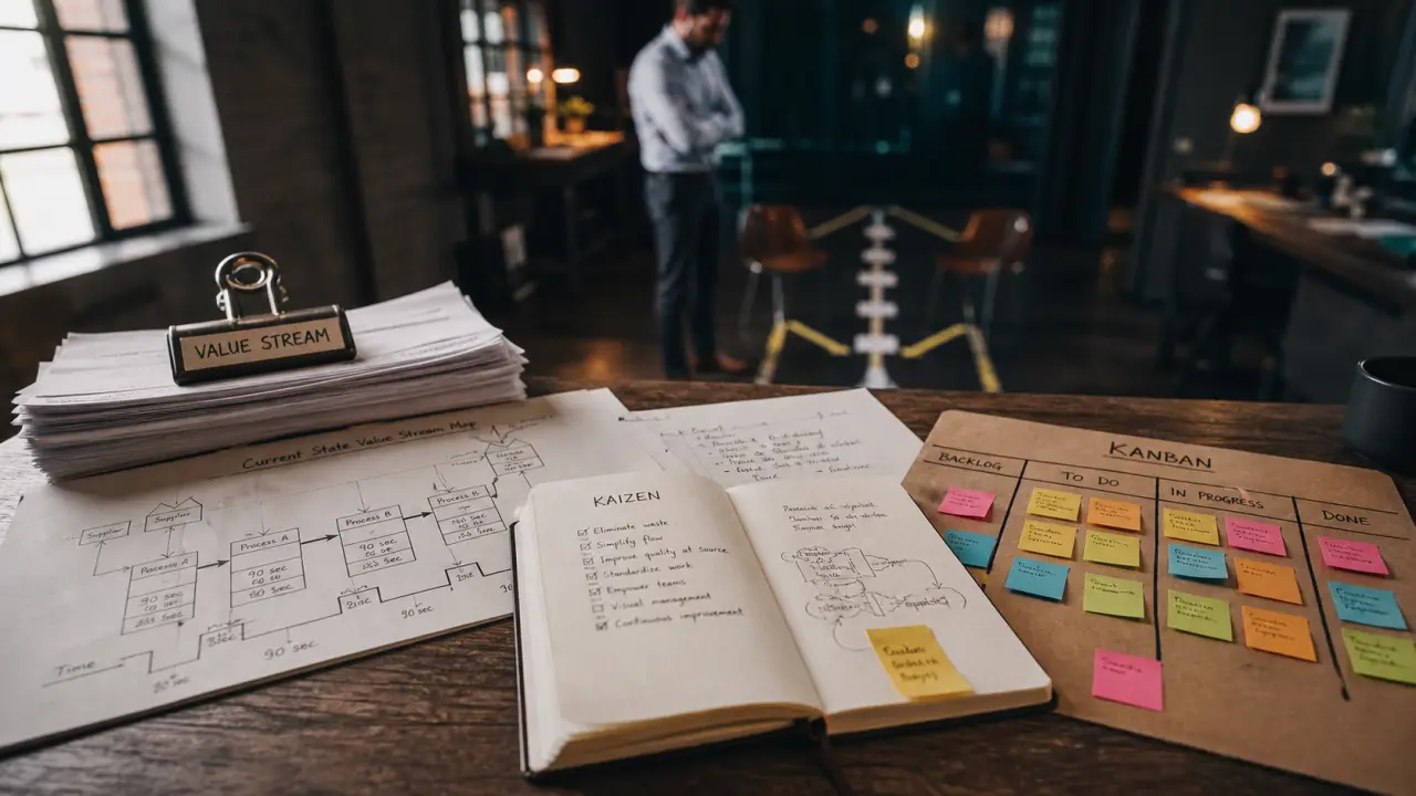 Photo processus lean : VSM et Kanban, 7 gaspillages