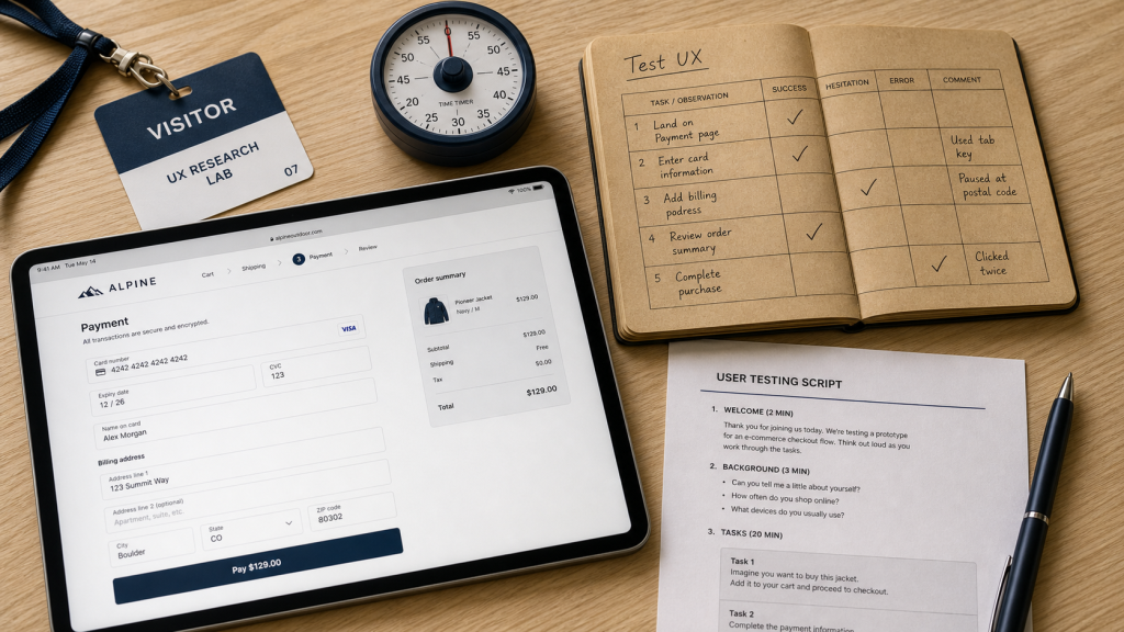 test utilisateur ux sur table avec prototype web et carnet d’observation