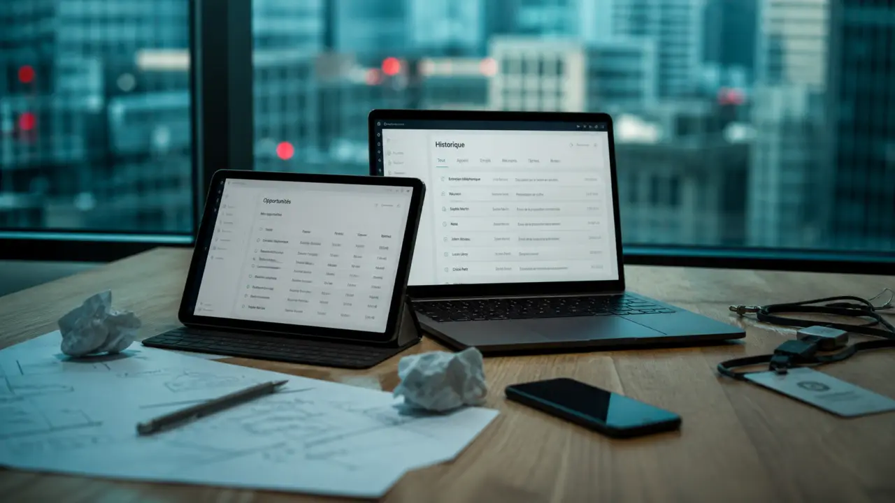 CRM in cloud computing : tableau CRM cloud SaaS sur laptop