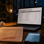 Devis application mobile sur table de bureau, smartphone et document avec cases cochées