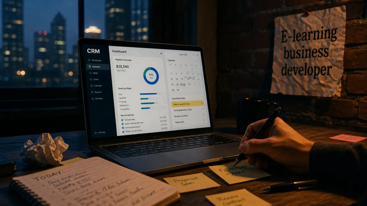 e learning business developper lyon : CRM et calendrier sur ordinateur portable
