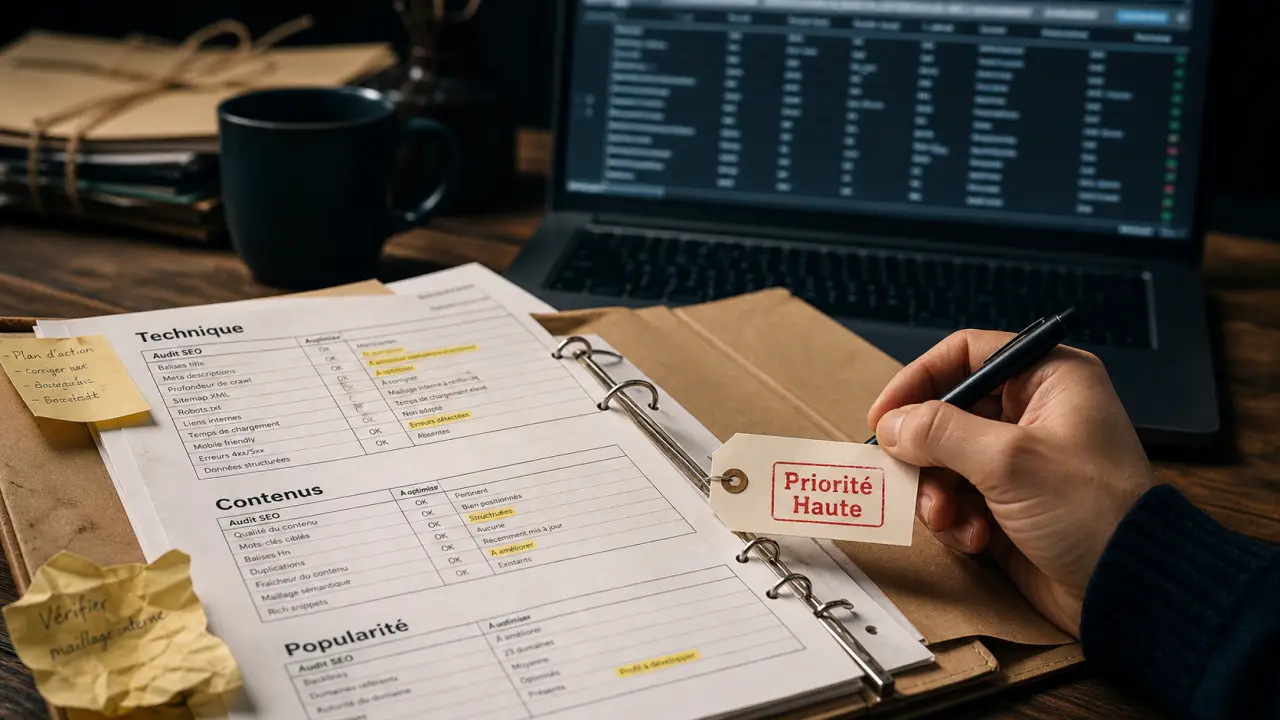 Modele audit seo : priorisation impact/effort sur audit technique et contenus