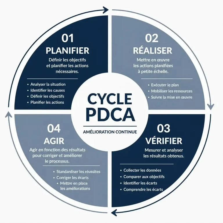 Schéma du cycle PDCA pour la formation en amélioration continue