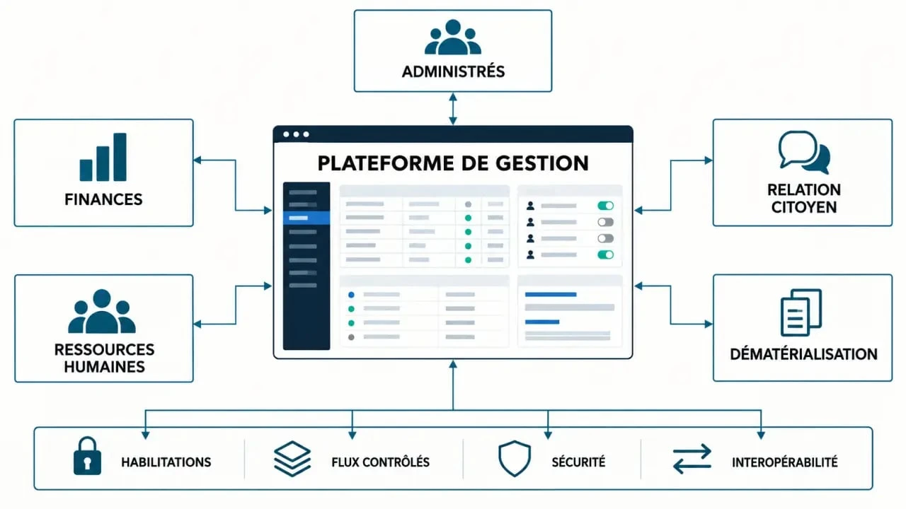 Logiciel gestion collectivités : modules finances, RH, administrés et dématérialisation reliés dans un environnement intégré