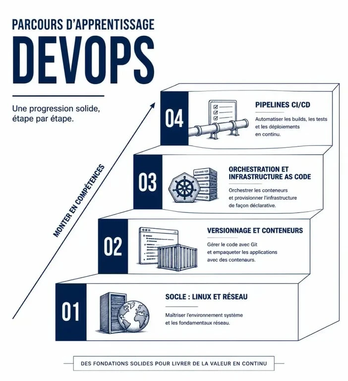 Progression d'une formation devops du socle Linux à l'orchestration Kubernetes