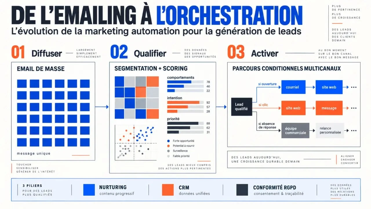 Solution marketing automation leadgen evolution : évolution des parcours de lead generation vers le scoring, le nurturing et le CRM