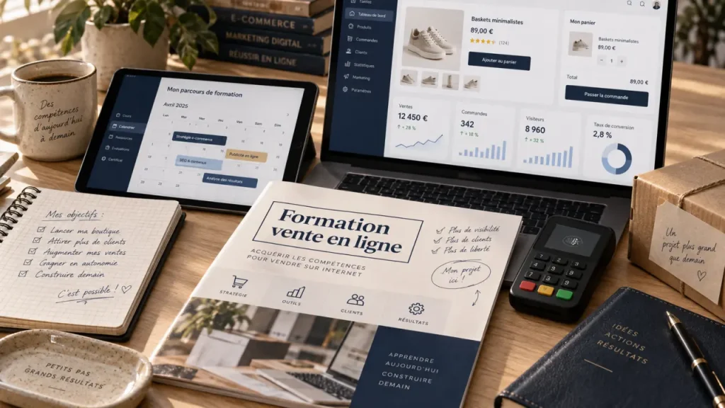 Une formation vente en ligne doit relier acquisition, boutique et logistique