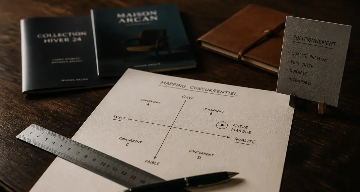Marketing le positionnement : mapping concurrentiel sur table en chêne