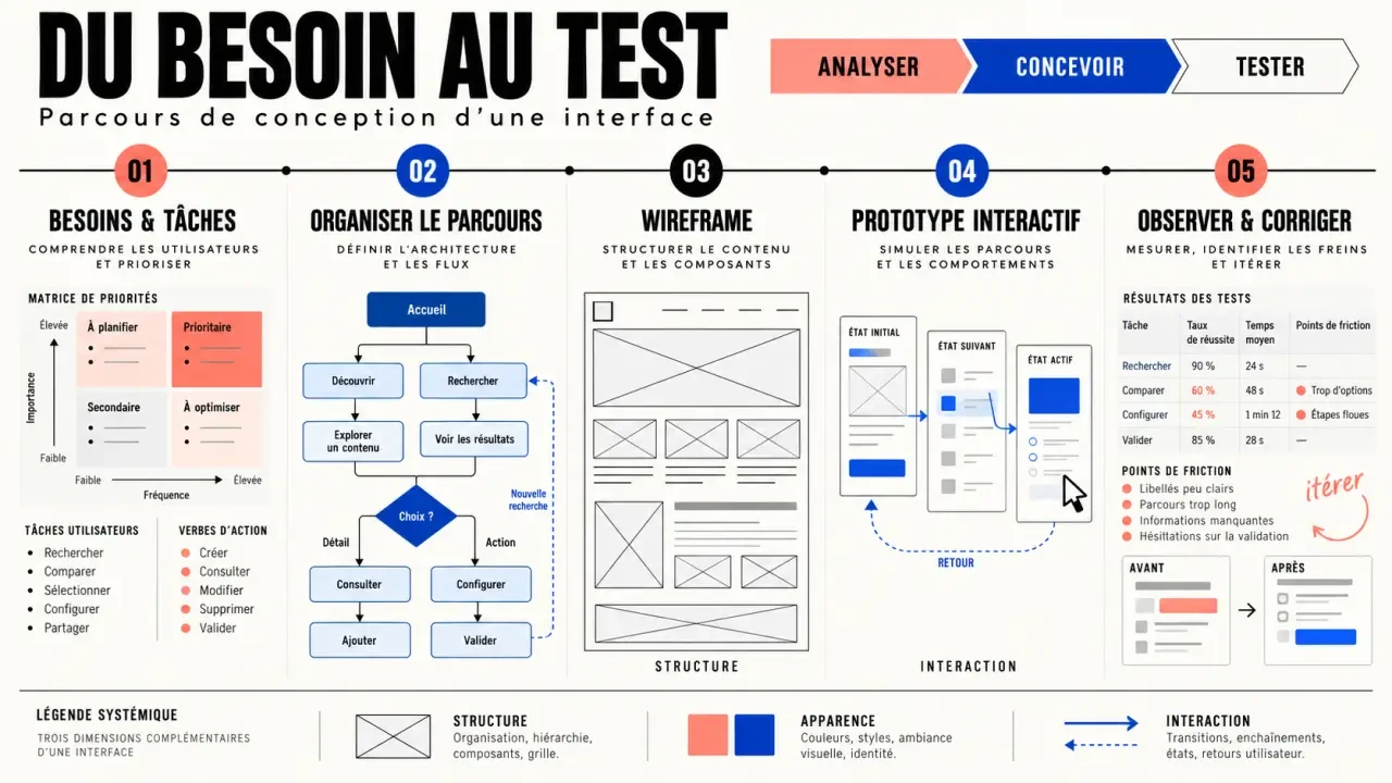 Parcours de conception d’interface, du cadrage des tâches aux tests utilisateurs