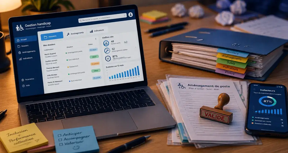 Logiciel gestion du handicap en entreprise : RQTH, aménagements, DOETH, indicateurs et validation